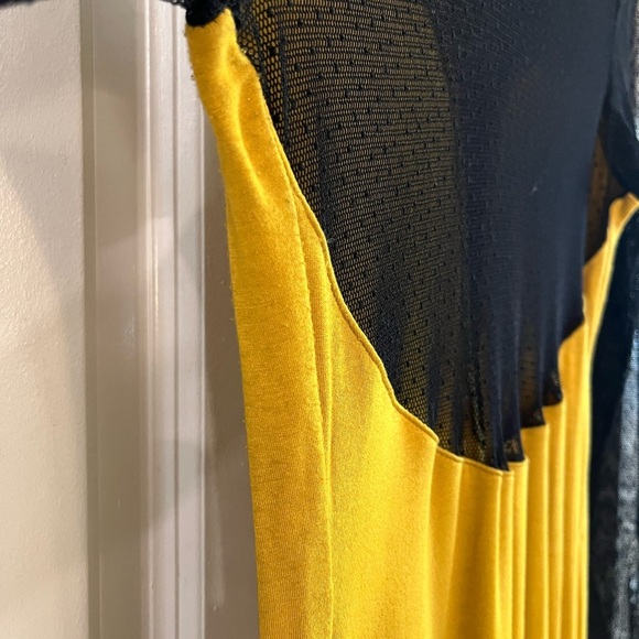💛 Y2K Vintage Circa 2004 Yellow and Black Mesh long sleeve bodycon dress - Picture 11 of 14